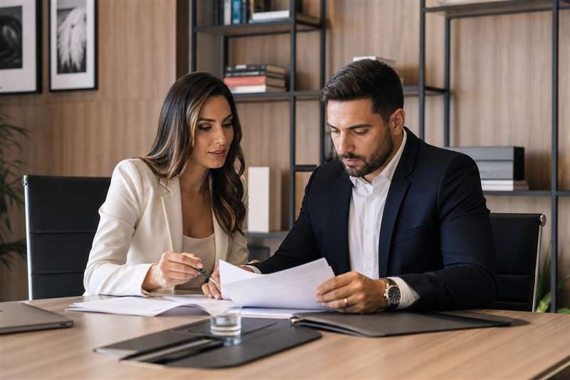 Equipe de assessoria contábil em ambiente corporativo